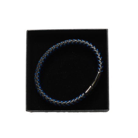 PULSERA PIEL NEGRA/AZUL