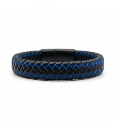 PULSERA PIEL NEGRA/AZUL MALAGA CF