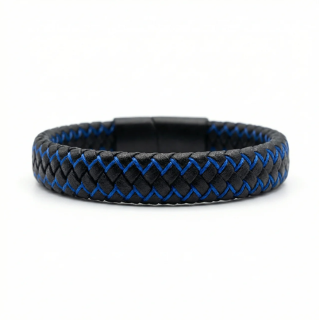 PULSERA PIEL NEGRA/AZUL MALAGA CF